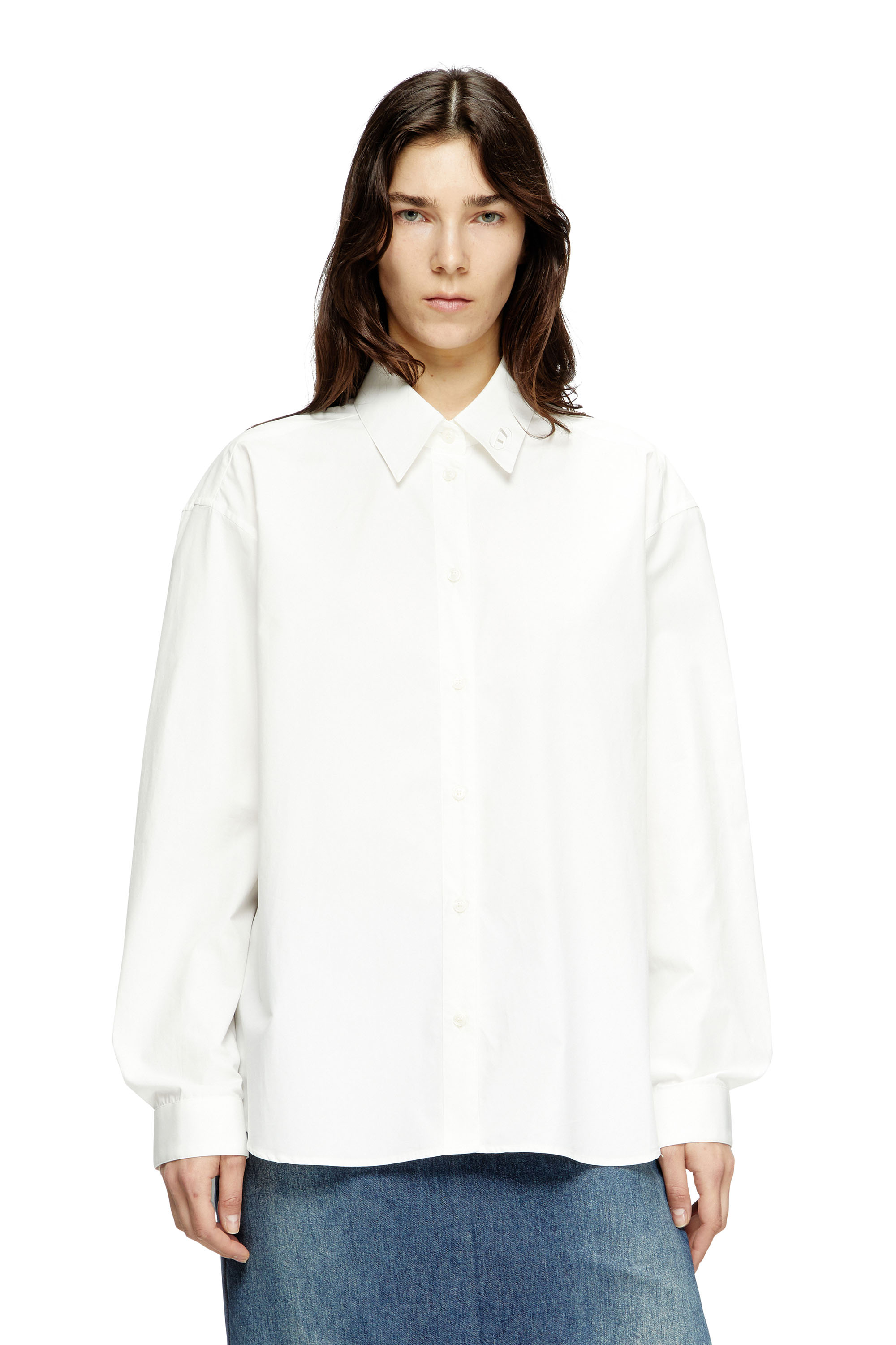 S-SIMPLY-C-WN-R1, White Diesel - S-SIMPLY-C-WN-R1, Woman's Boyfriend shirt with Oval D in White - 3
