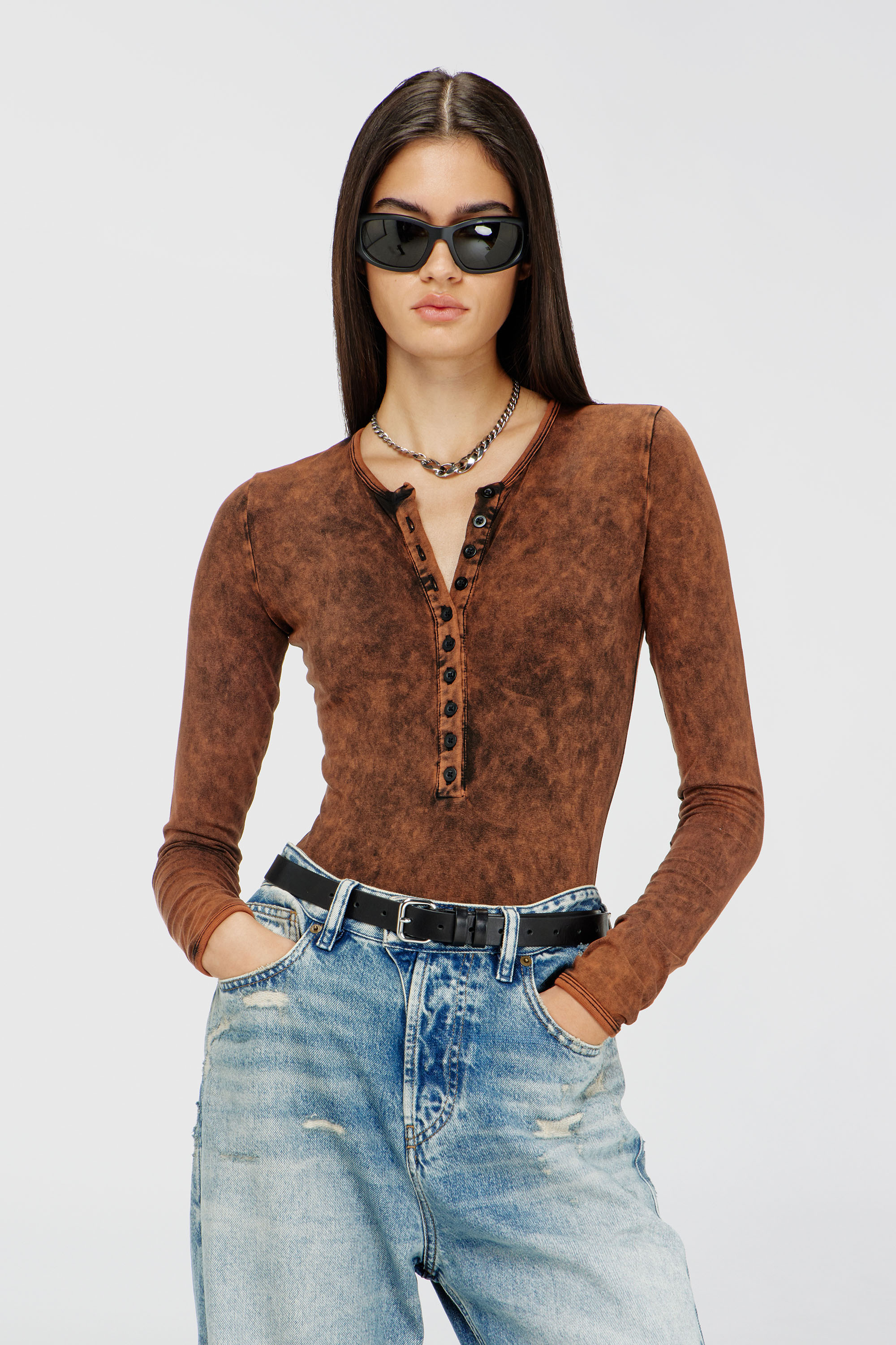 Diesel - FRESYA-DNM, Woman's Cotton bodysuit with buttoned front in null - 4
