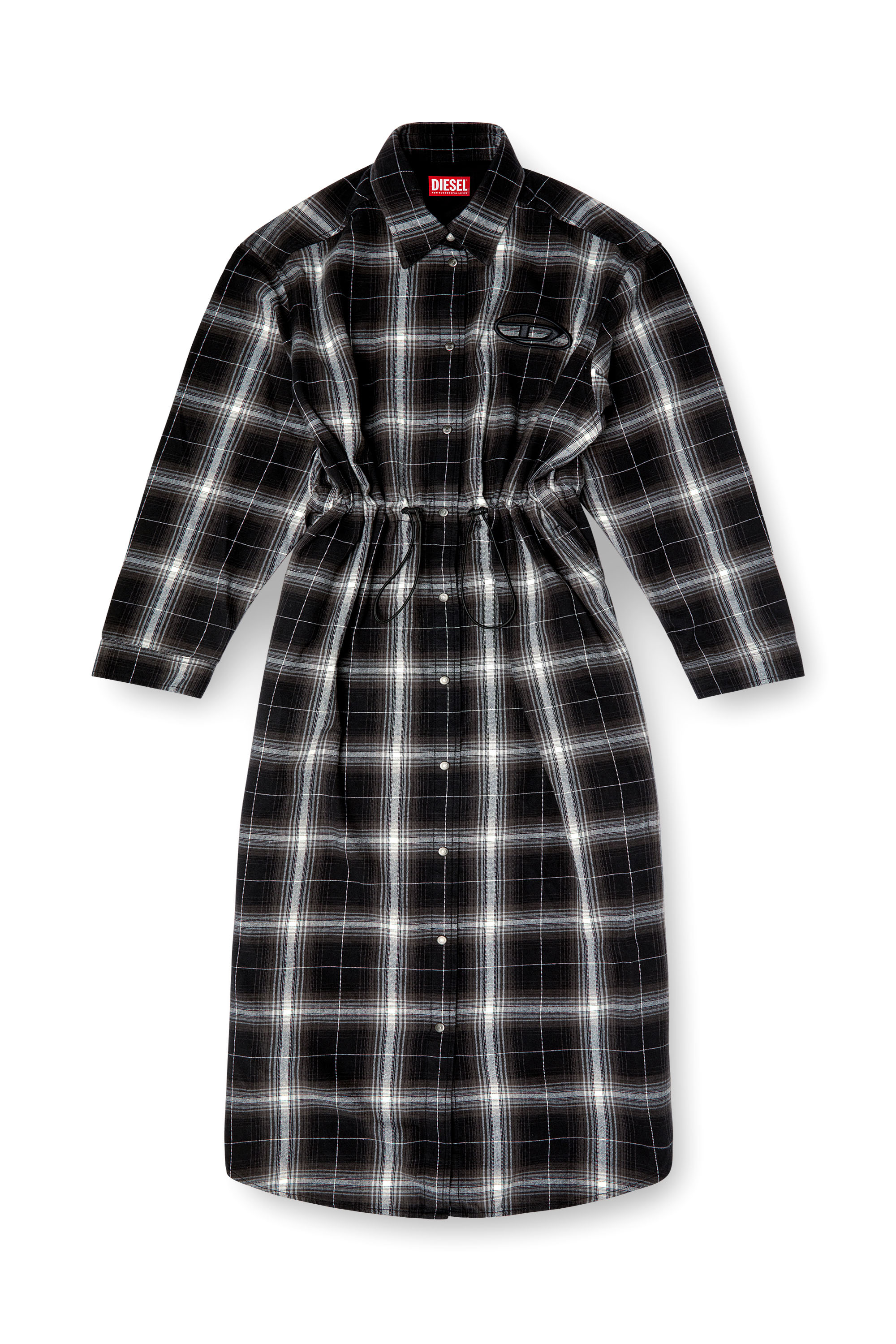 Diesel - D-REAMER, Woman's Midi shirt dress in check flannel in Black/White - 1