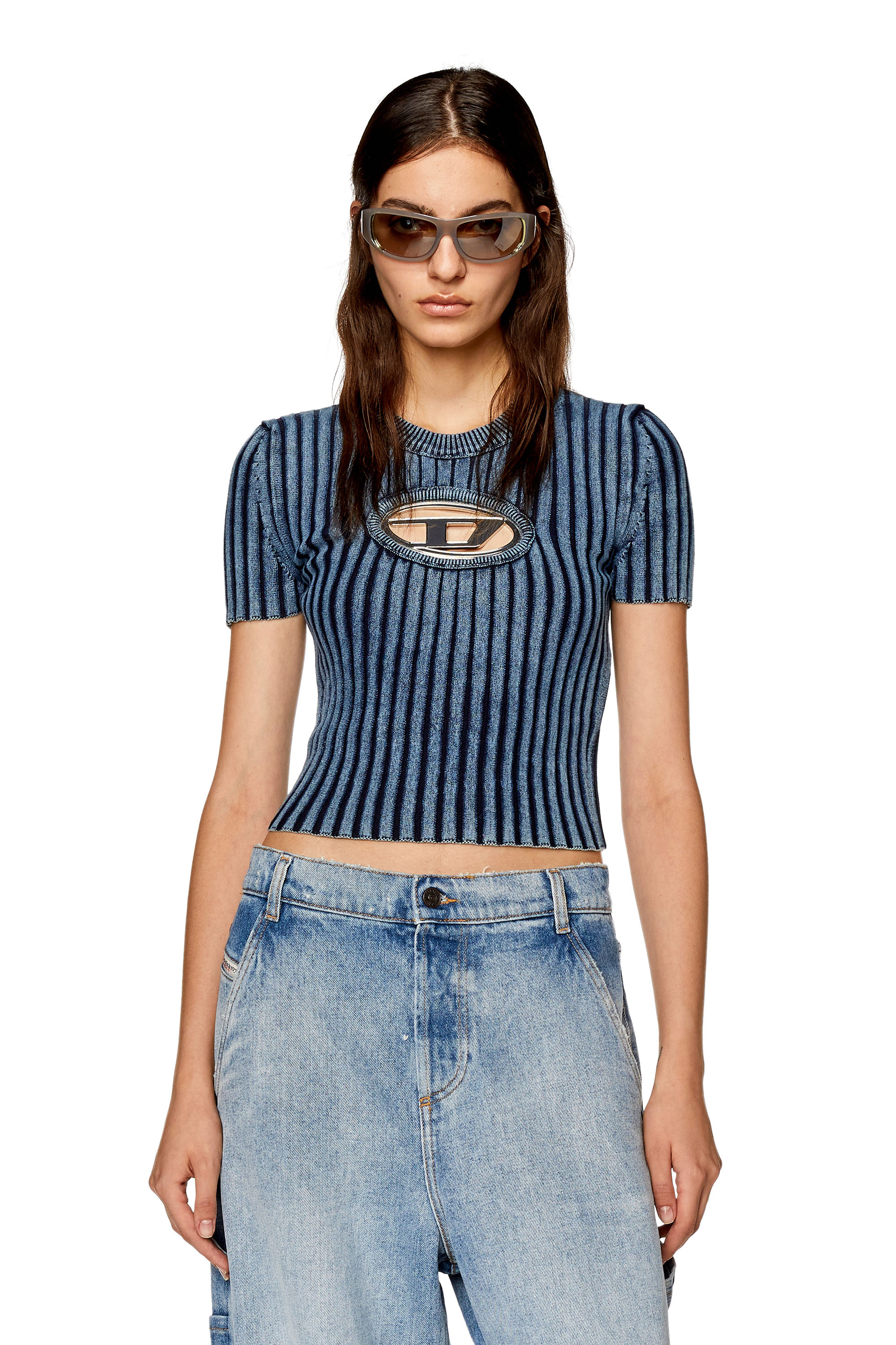 Diesel - M-ANAHEIM, Woman Top with D plaque in Blue - Image 1