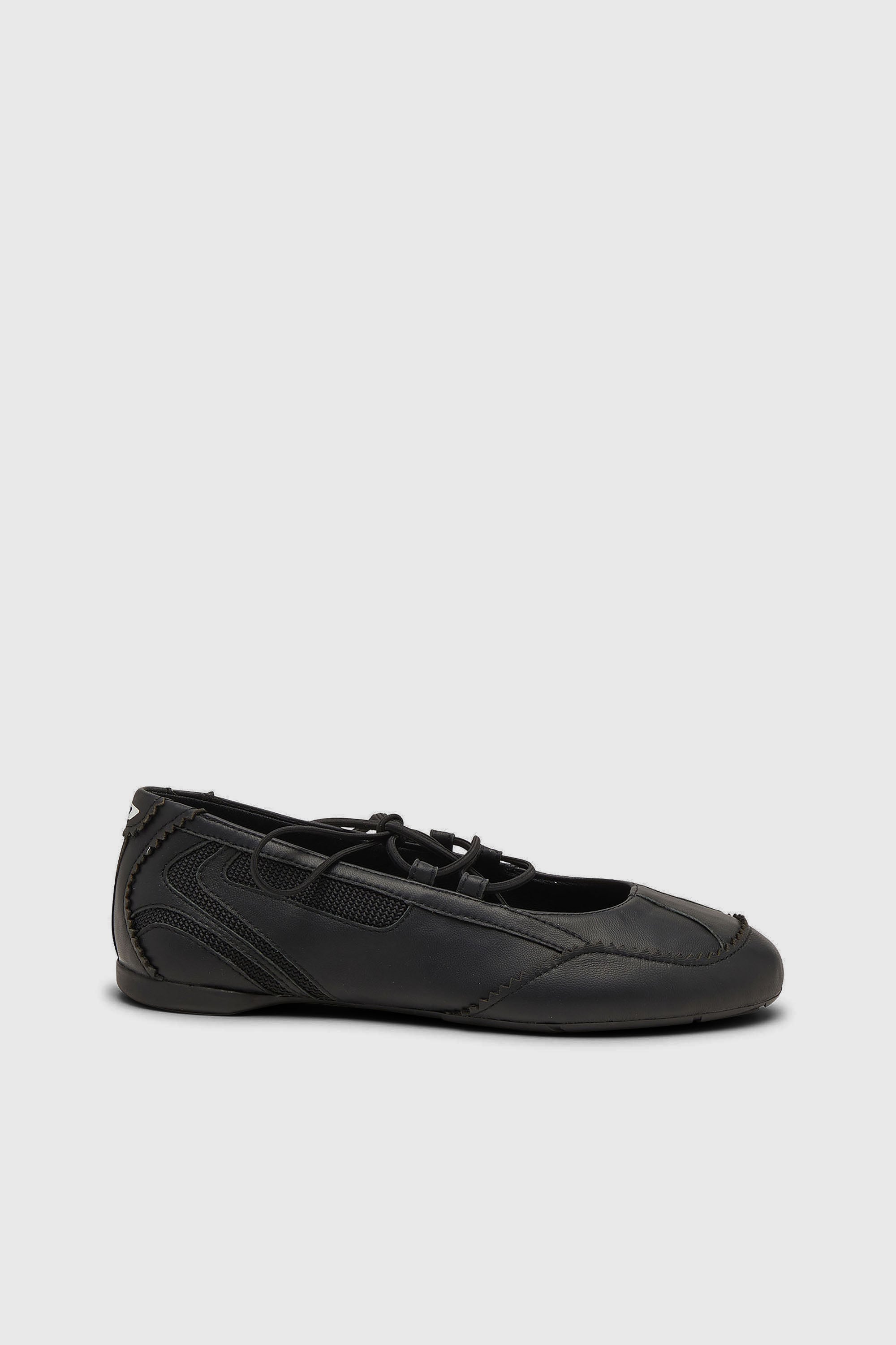 Diesel - D-MILE BALLERINA LACE UP W, Woman's D-Mile - Lace-up ballerina flats in leather and mesh in Black - 1