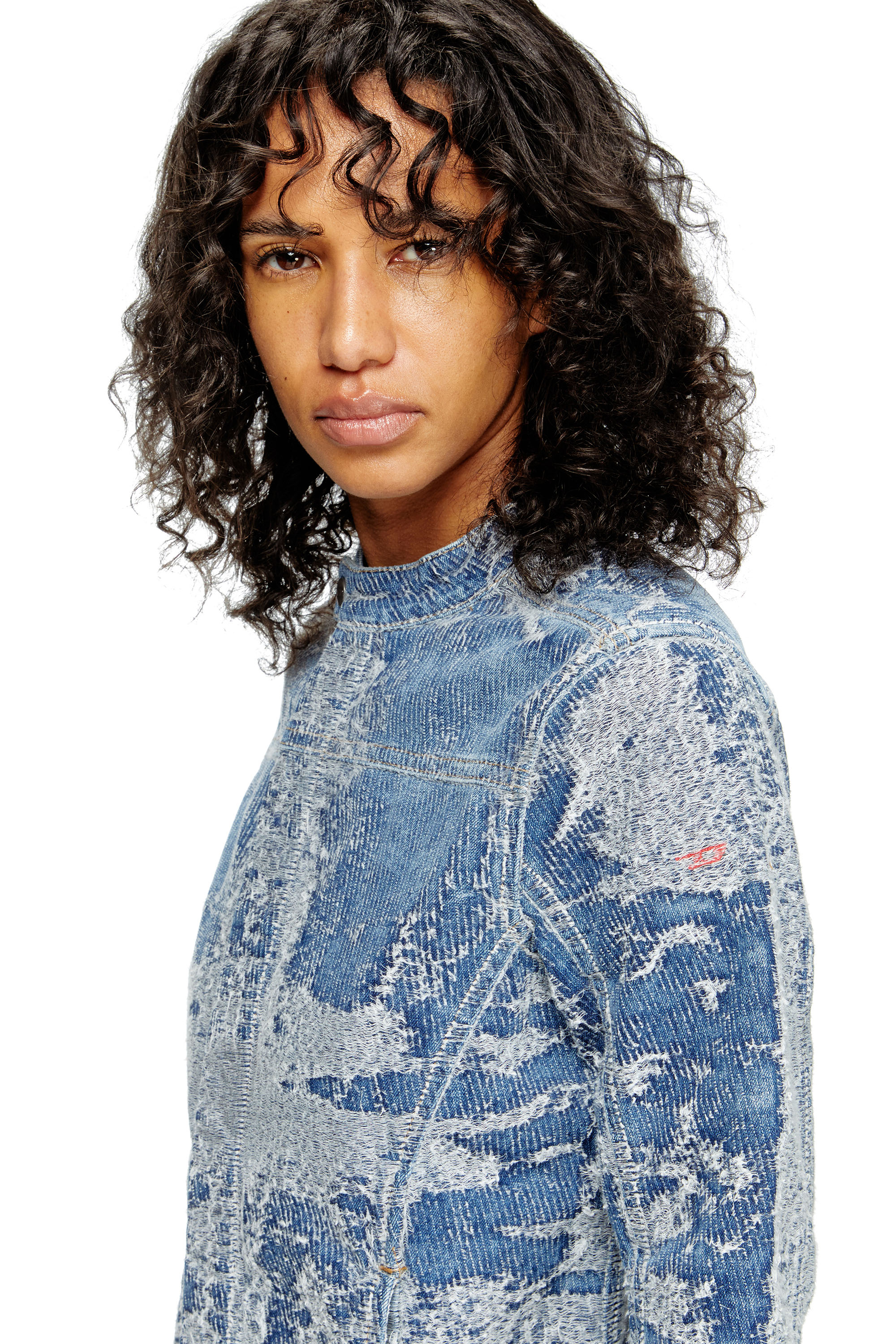 Diesel - DE-MOR-S1, Woman's Jacket in distressed jacquard denim in Medium blue - 5