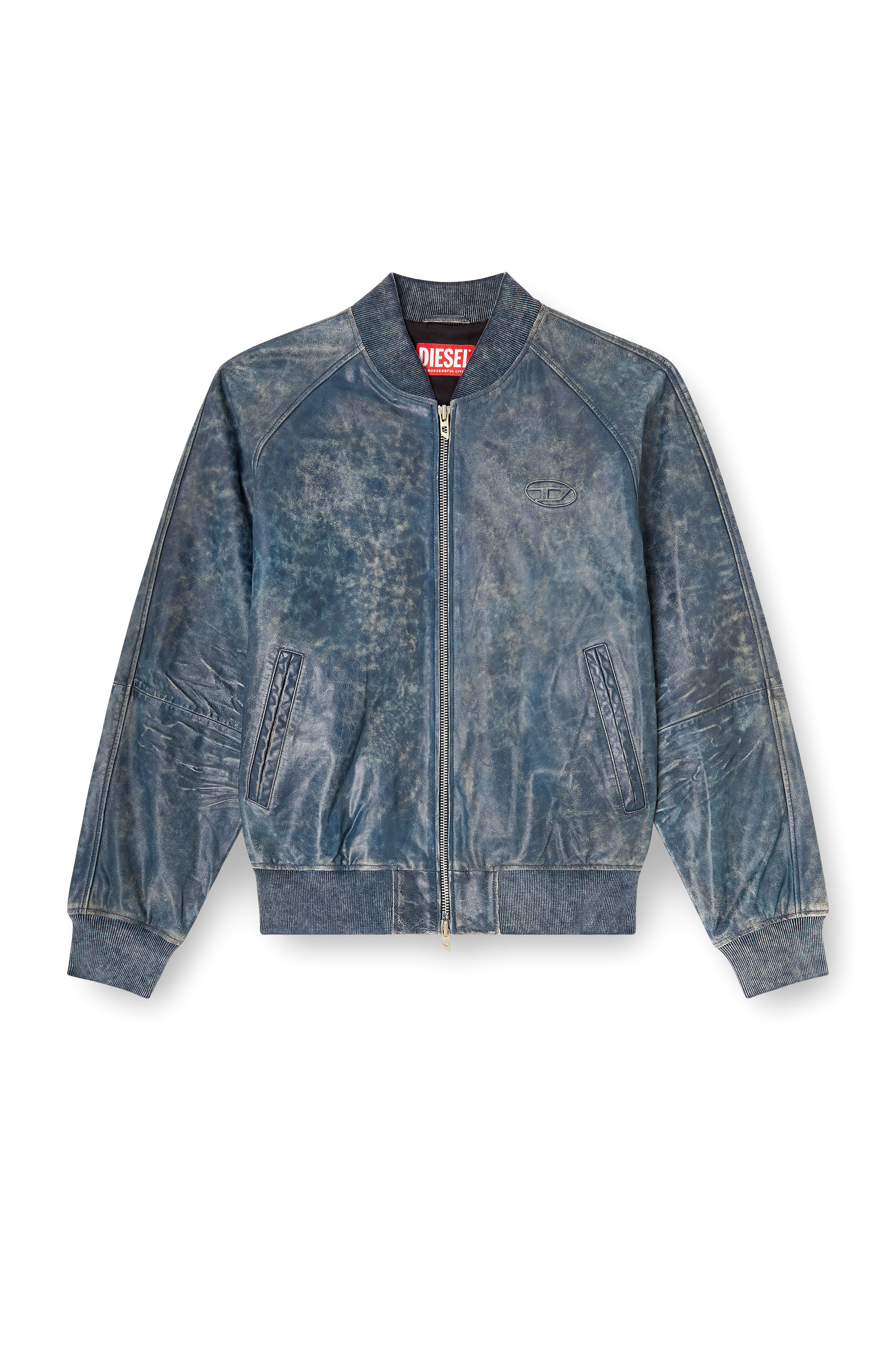 Diesel - L-COBB, Man's Bomber jacket in treated leather in Blue - 3