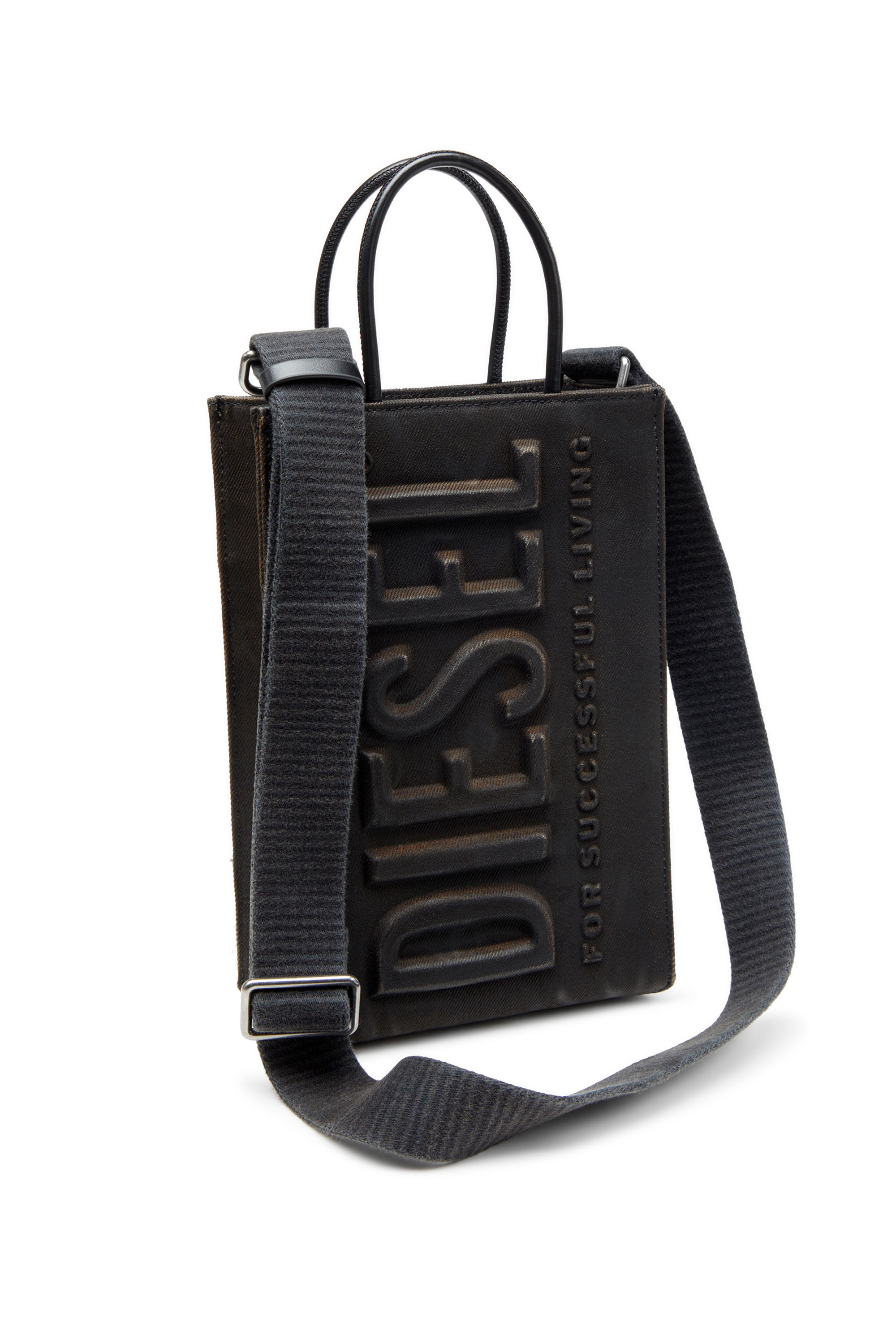 Diesel - LES SHOPPERS SHOPPER M X, Man's Les Shoppers-Tote bag in coated flocked denim in Black - 5