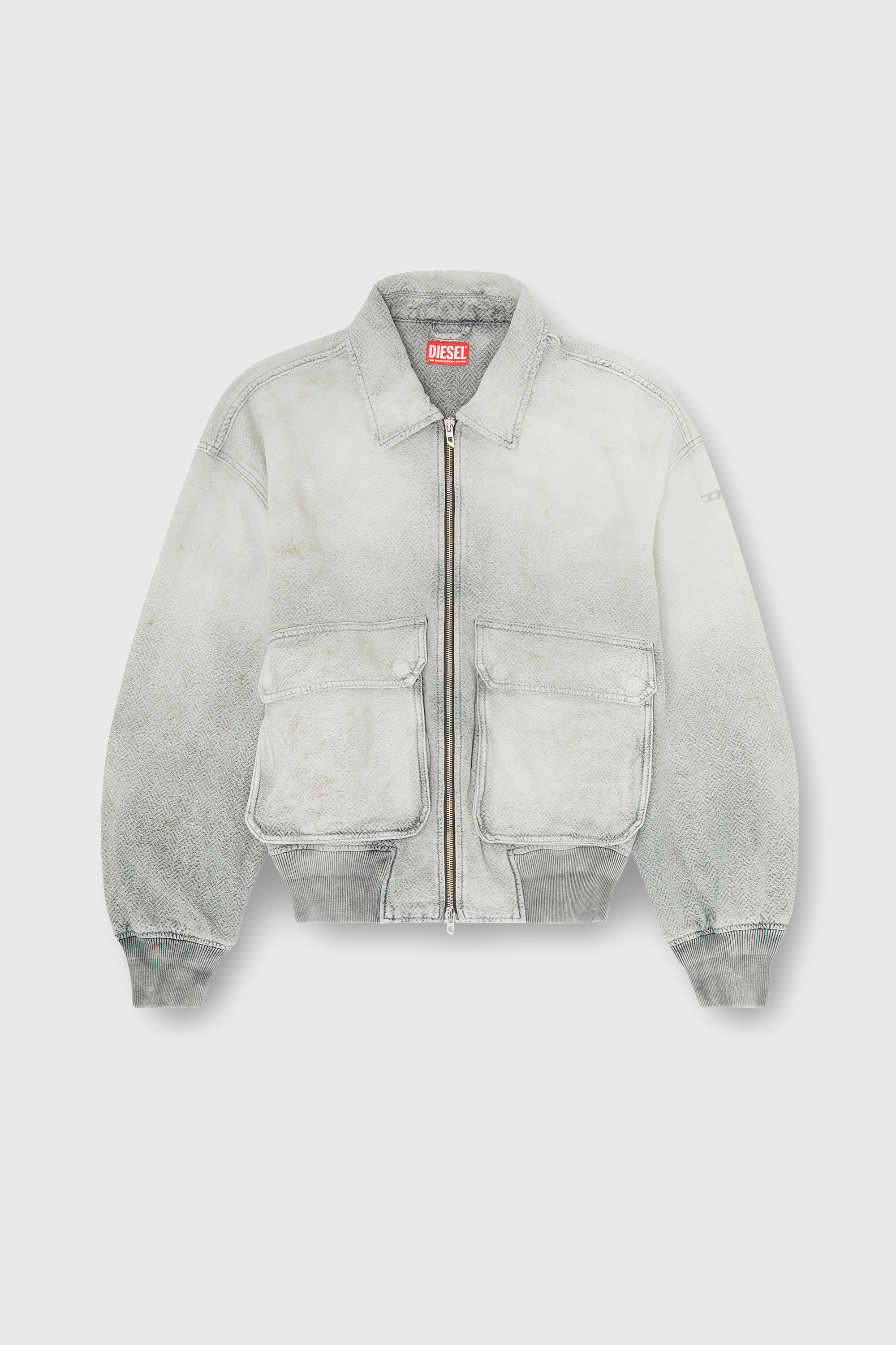 Diesel - D-KURZ, Unisex's Jacket in distressed herringbone denim in Grey - 2