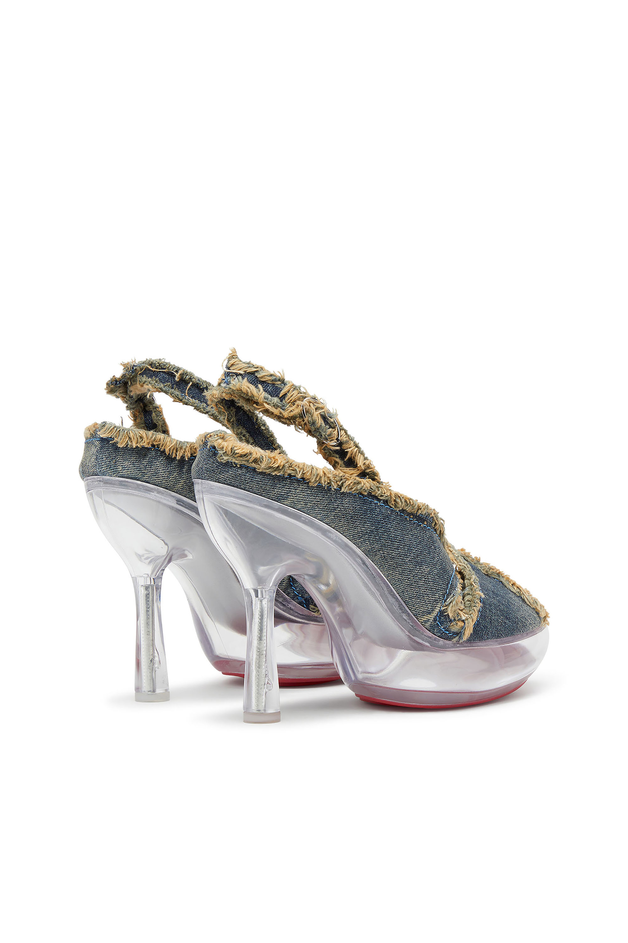 Diesel - D-LAKE PLATFORM SDL, Woman's D-Lake-Platform sandals in frayed denim and plexiglass in Blue Jeans - 3