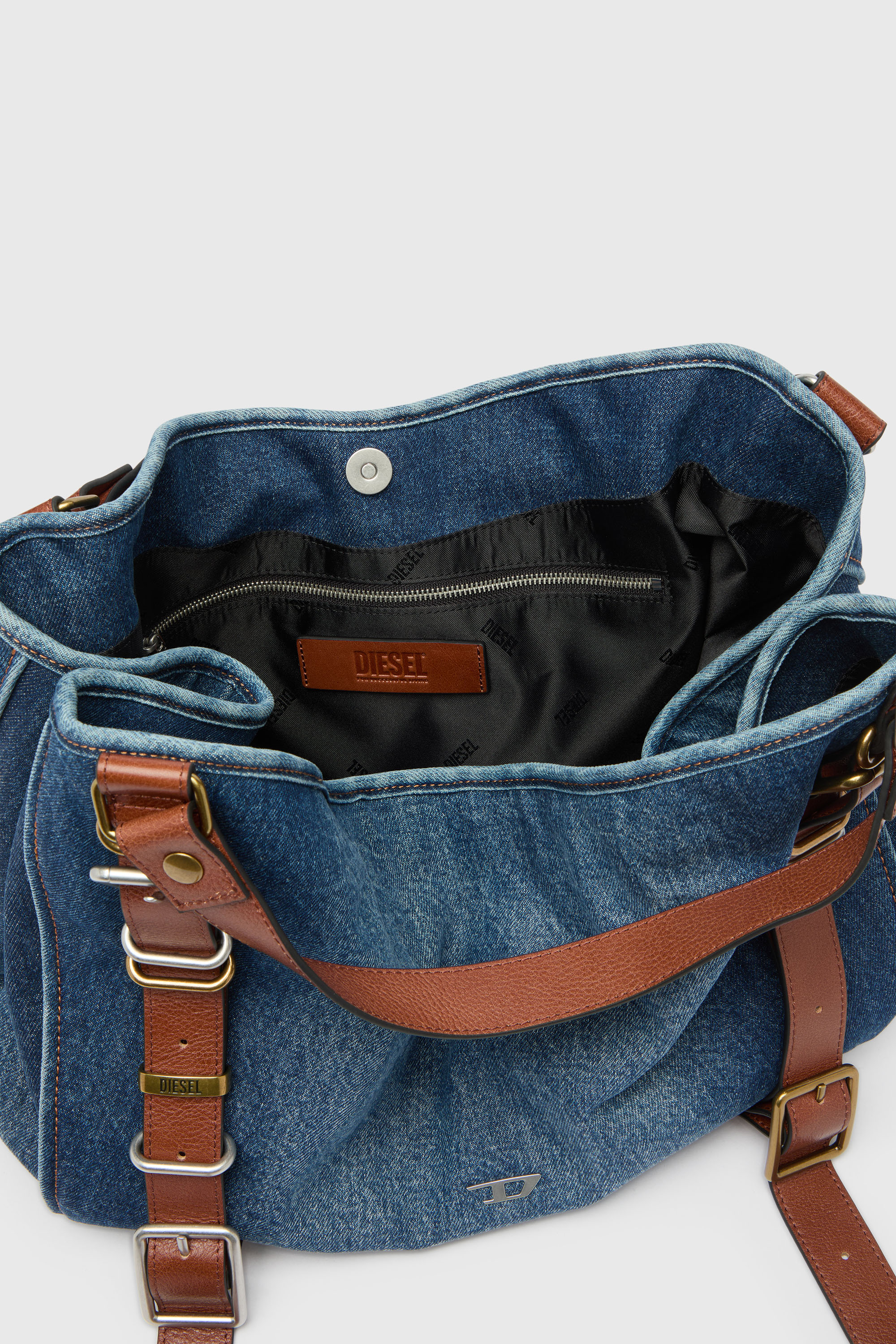 Diesel - D-ONE TOPHANDLE M, Woman's D-One-Medium top-handle bag in denim and leather in null - 4